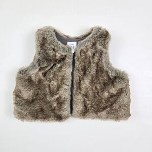 GAP Baby Brown Faux Fur Vest 12-18 Months Cotton Lined Neutral